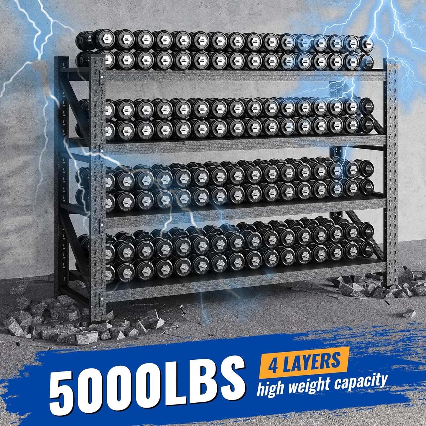 60" W Storage Shelves 5000lbs Garage Metal Shelving Heavy Duty Garage Shelves Adjustable Storage Shelves for Industrial, Factory, (60" W X 24" D X 70" H)