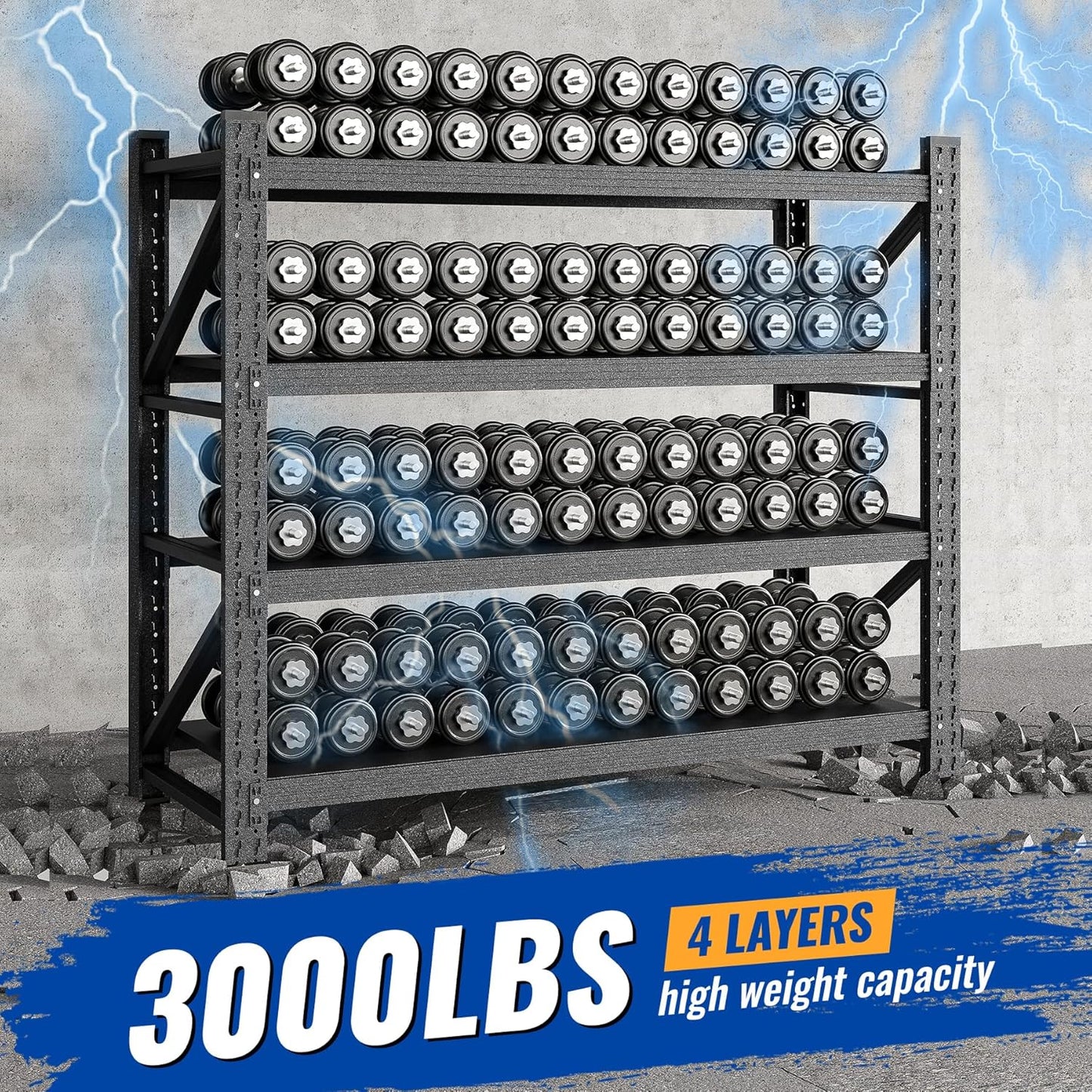 48" W Storage Shelves 3000lbs Garage Metal Shelving Heavy Duty Garage Shelves Adjustable Storage Shelves for Industrial, Factory,48" W X 24" D X 69" H