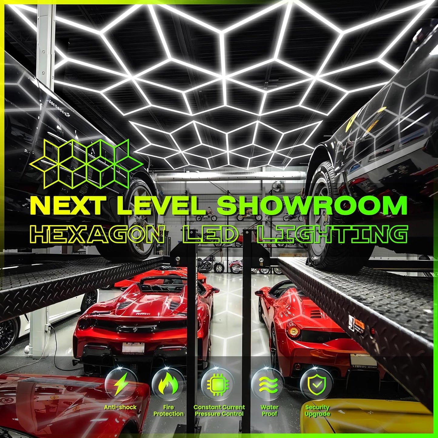 GOSLARLIT LED Garage Light Hexagon, Hexagram Shop Detailing Lights, 6500K Daylight White, Linkable Plug-in Ceiling Light for Garage Workshop Basement Gym Warehouse