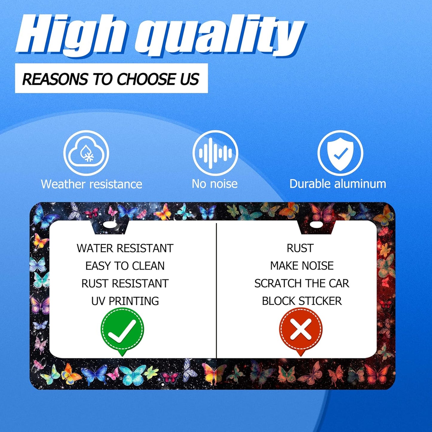 Beautiful Butterfly License Plate Frame Watercolor License Plate Stainless Steel Colorful License Plate Holder Car Accessory with Screws Car Decoration 12.3" x 6.3" Fits Standard Vehicles Size