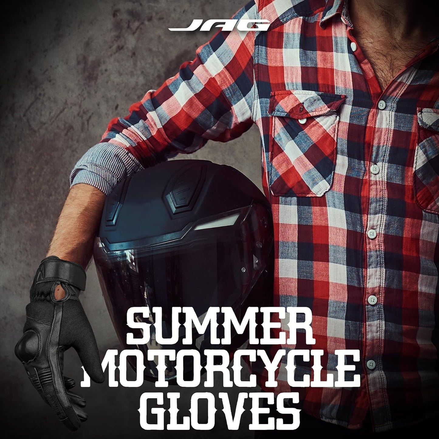 J.A.G. Motorcycle Gloves - Premium Leather Perforated Motorcycle Gloves for Men with Knuckle Protection | Touchscreen Motorbike Riding Gloves