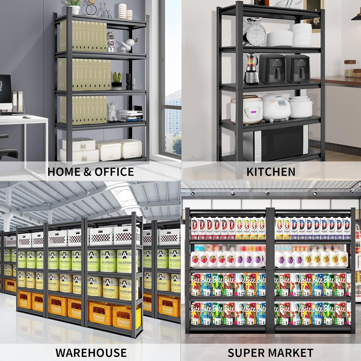 TOPKEY 5-Tier Utility Shelves Garage Storage Shelves, Heavy Duty Metal Storage Shelf for Garage, Kitchen, Warehouse, Adjustable Basement Storage Rack, Load 2000LBS, 63" H x 31.5" W x 15.8" D