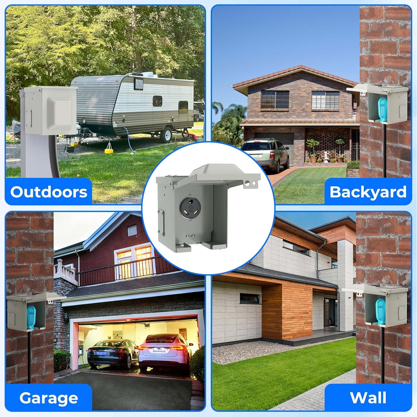 30 Amp RV Power Outlet Box, NEMA TT-30R 125V RV Outdoor Electrical Receptacle Panel, Weatherproof, for RV Camper Travel Trailer Electric Car Generator