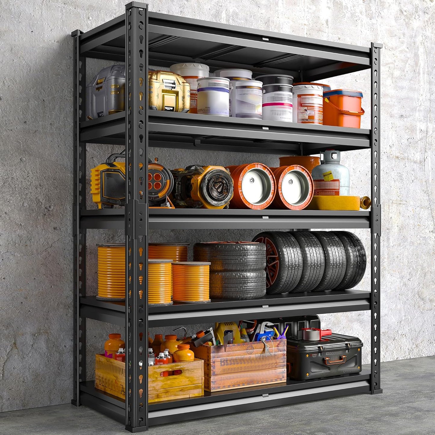 REIBII 72.1" H Garage Shelving 2000LBS Storage Shelves Heavy Duty Metal Shelving 5 Tier Garage Storage Shelves for Commercial Warehouse Pantry Kitchen 72.1" H x 40.1" W x 18.1" D