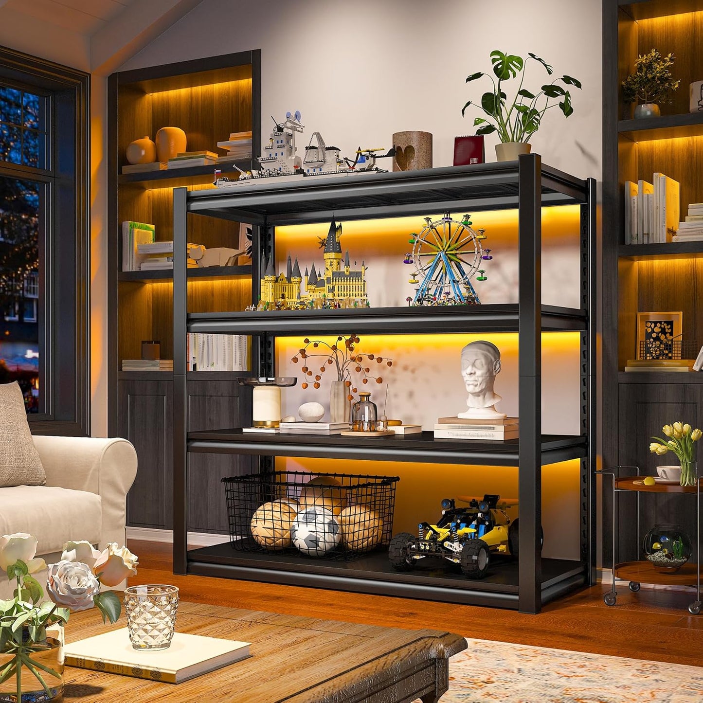 Raybee 40" W Garage Shelving 2000 LBS Storage Shelves 4 Tier Heavy Duty Shelving Adjustable Metal Shelves for Garage,Basement, Warehouse, 40" W x19 D x57 H, 4Pack