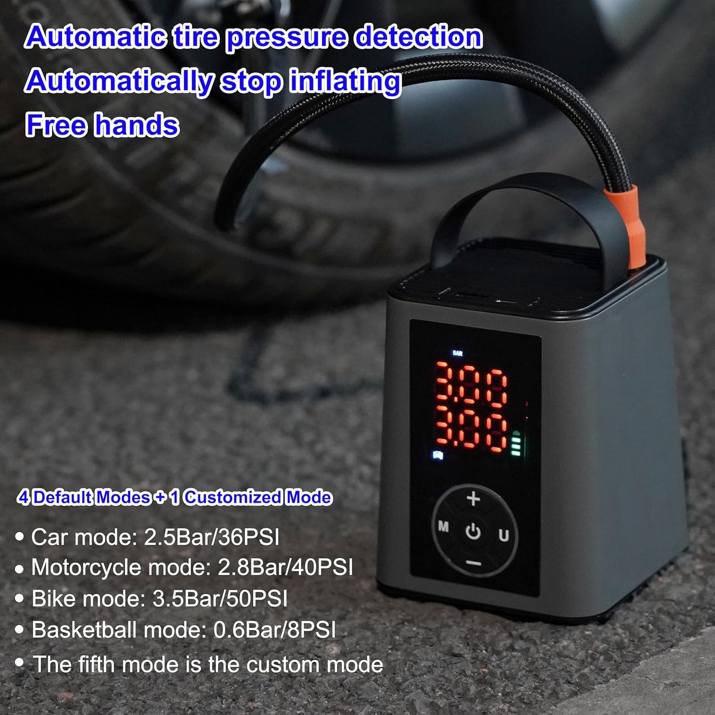 Amooca Tire Inflator Smart Fast Auto Tire Inflation 150 PSI 20000mAh Cordless Air Pump with Emergency Light for Outdoor SUV Car Motorcycle Bike Ball