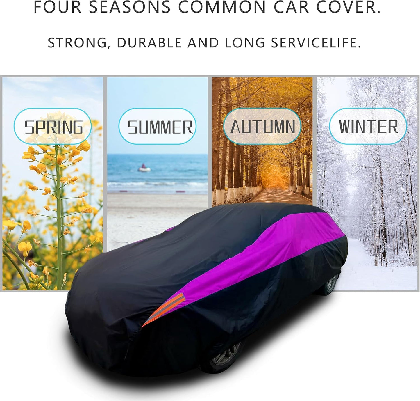 MORNYRAY Waterproof Car Cover All Weather Snowproof UV Protection Windproof Outdoor Full car Cover, Universal Fit for Sedan (Purple, A0-Fit Sedan Length(Up to 153 inch)