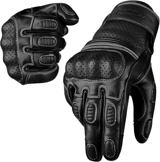 J.A.G. Motorcycle Gloves - Premium Leather Perforated Motorcycle Gloves for Men with Knuckle Protection | Touchscreen Motorbike Riding Gloves