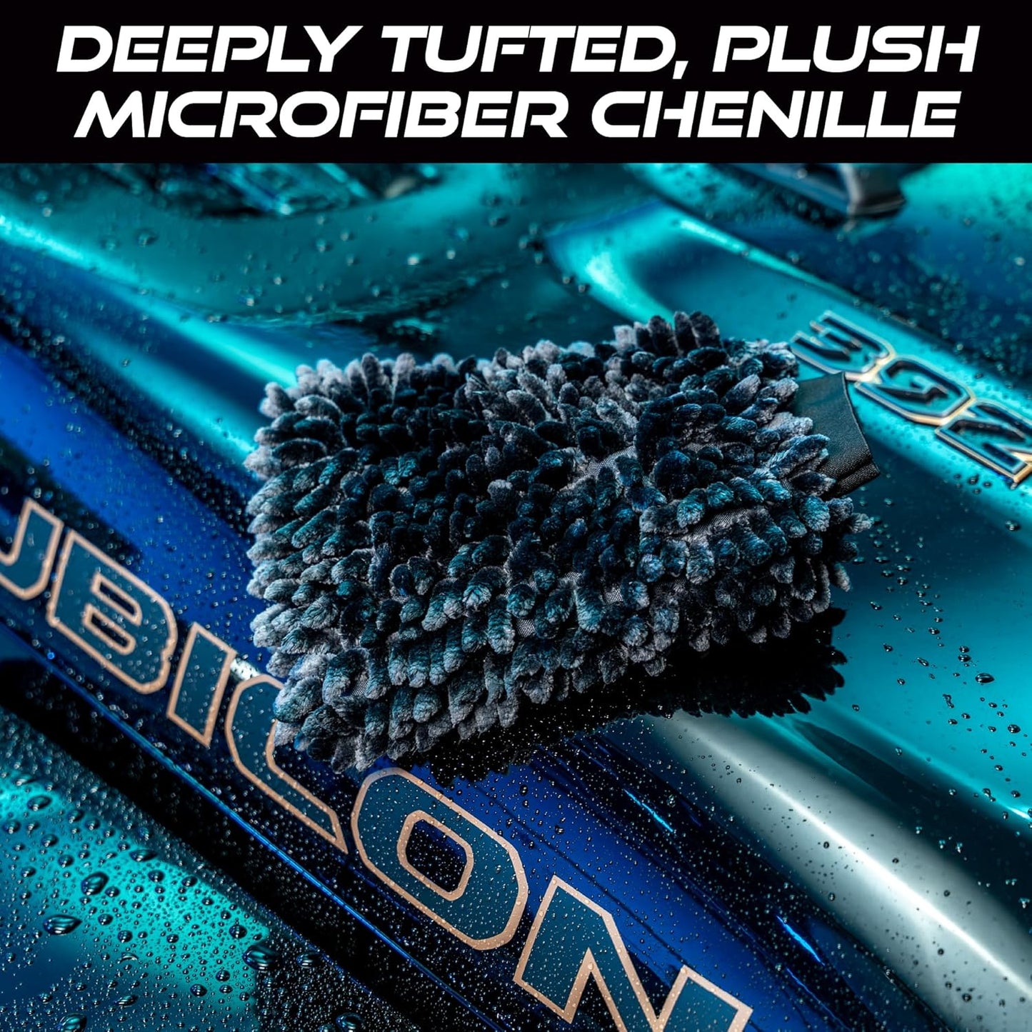 VIKING Car Wash Mitt, Microfiber for Car Cleaning, Premium Chenille, Black, 10 inch x 8 inch, 2 Pack