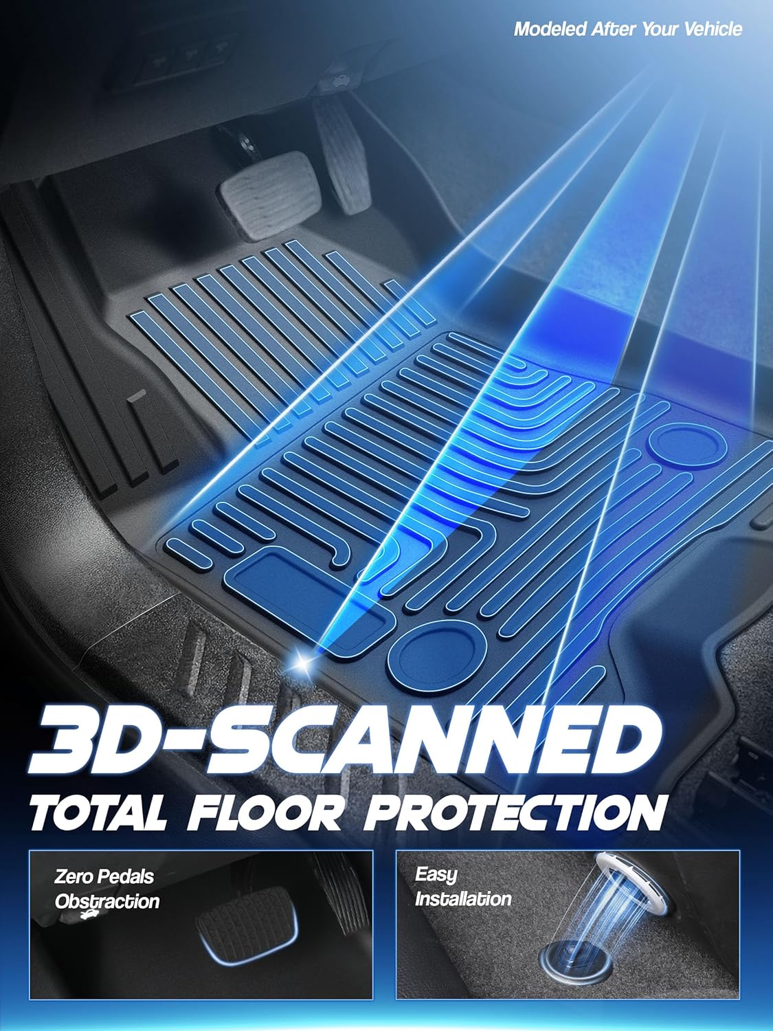 Car Floor Mats for Chevrolet Chevy Colorado/GMC Canyon Crew Cab 2023 2024 2025(Fit Carpet Floor) Accessories,TPE All Weather Protection Floor Mats,Custom Fit 1st&2nd Row Car Floor Liners Set