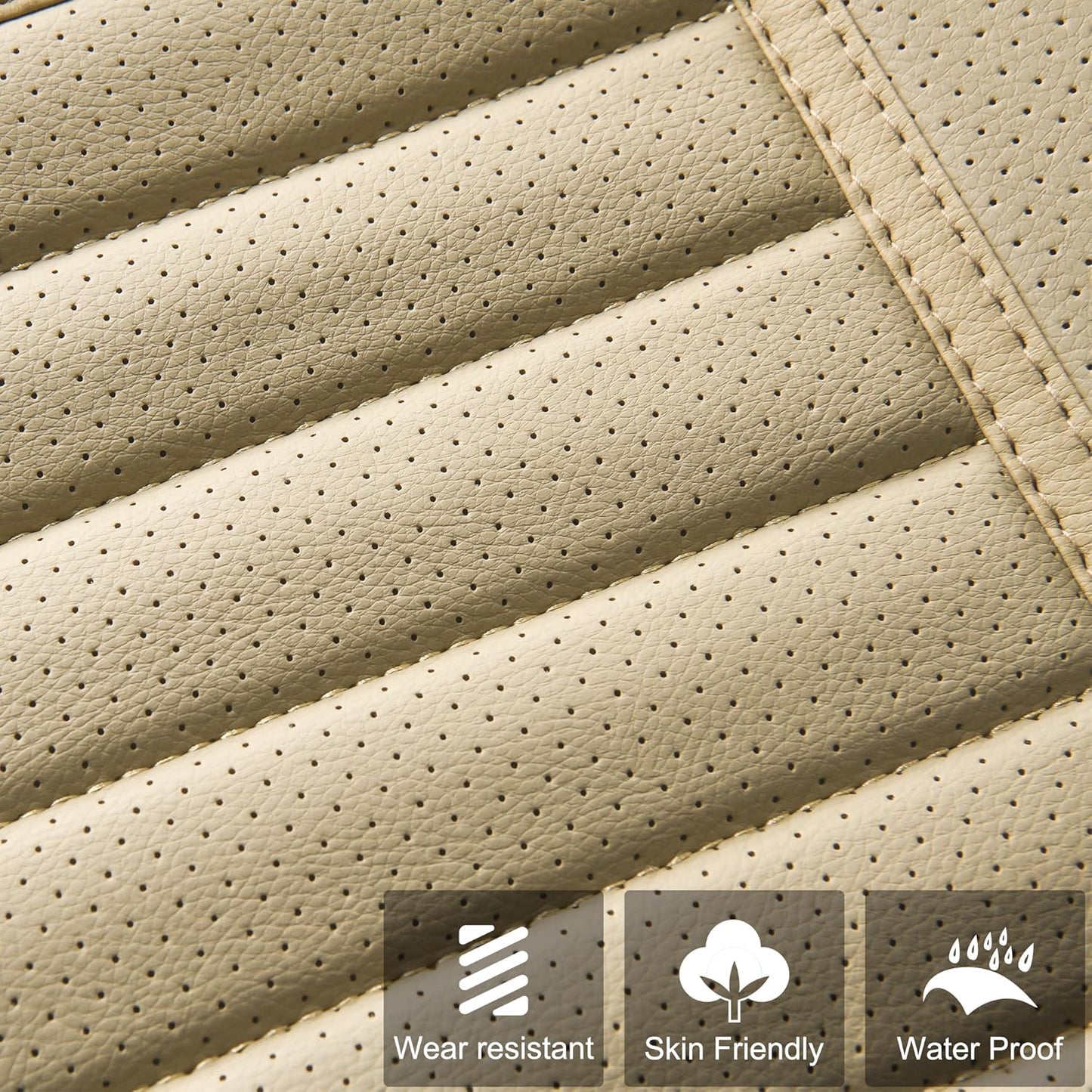 2pc Car Seat Covers, Luxury Car Protectors,Universal Anti-Slip Driver Seat Covers, Edge WrappingsFront Car Seat Covers with PU Leather(Beige)