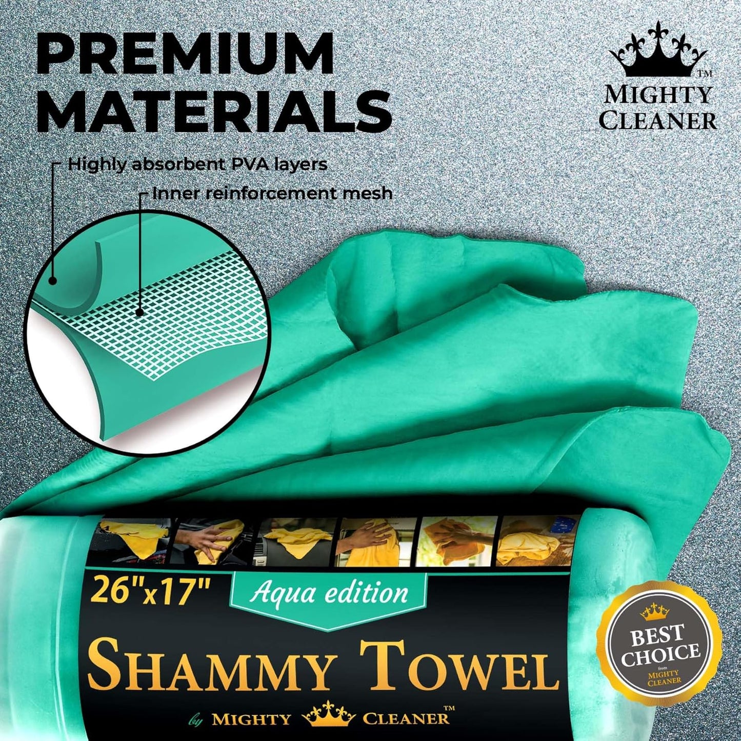 Premium Shammy Cloth for Car Drying - Super Absorbent Reusable Chamois Towel - Scratch-Free - 26'x17'