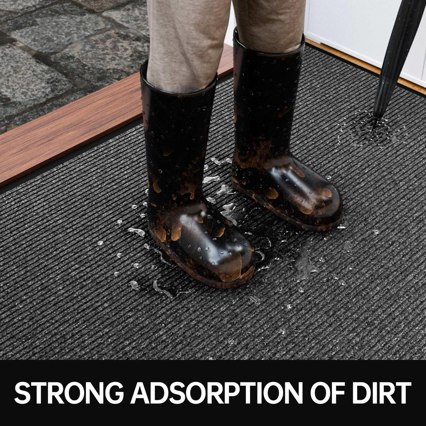 Front Door Mat, 2' x 4' Heavy Duty Indoor Outdoor Door Mat for Entryway, Commercial Door Mats Entrance, Low Profile Welcome Mats Non-Slip, Durable Rubber Backing Entry Mat for Patio, Home