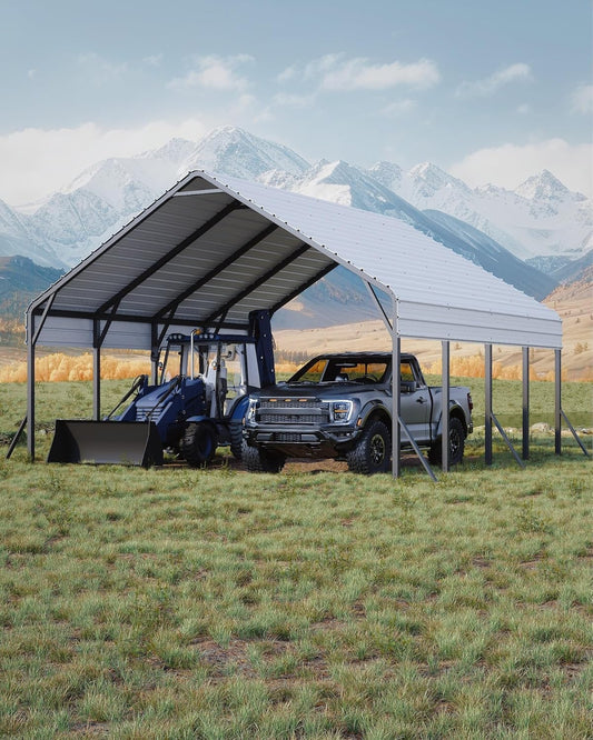 20'x20'x13' Metal Carport for 2 Cars, Heavy Duty Steel Frame for All Weather, Permanent Shelter for Boats, Full-Sized Pickup Trucks, and Tractors, N.W. 800 Lbs