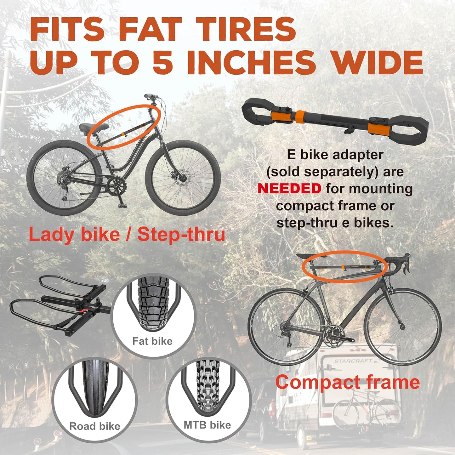 HYPERAX Volt RV -RV Approved Hitch Mounted 2 E Bike Rack Carrier for RV,Camper,Motorhome,Trailer,Toad with 2" Tow Hitch Receivers - Up to 2X 70lbs eBikes with Up to 5" Fat Tires