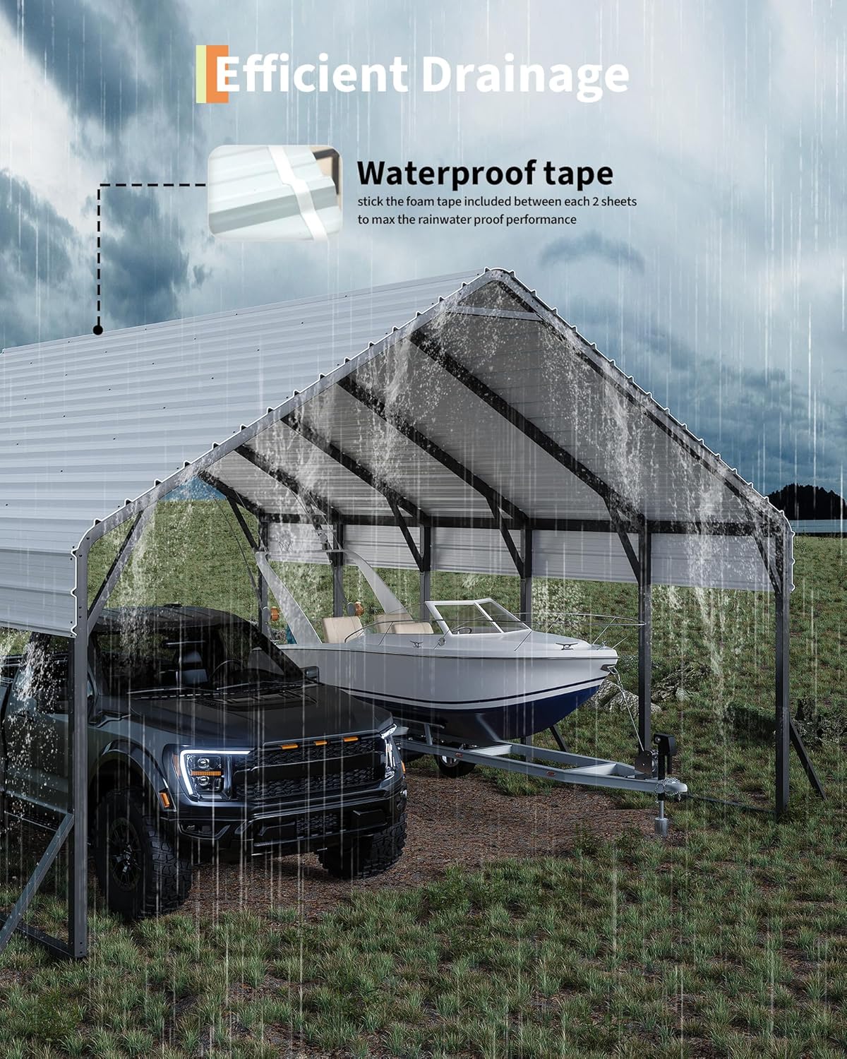 20'x25'x13' Metal Carport for 2 Cars, Heavy Duty Car Ports for Heavy Snow, Reinforced Frame, Tall Metal Car Ports for Bass Boats, Full-Sized Pickup Trucks, and Tractors, N.W. 980 Lbs