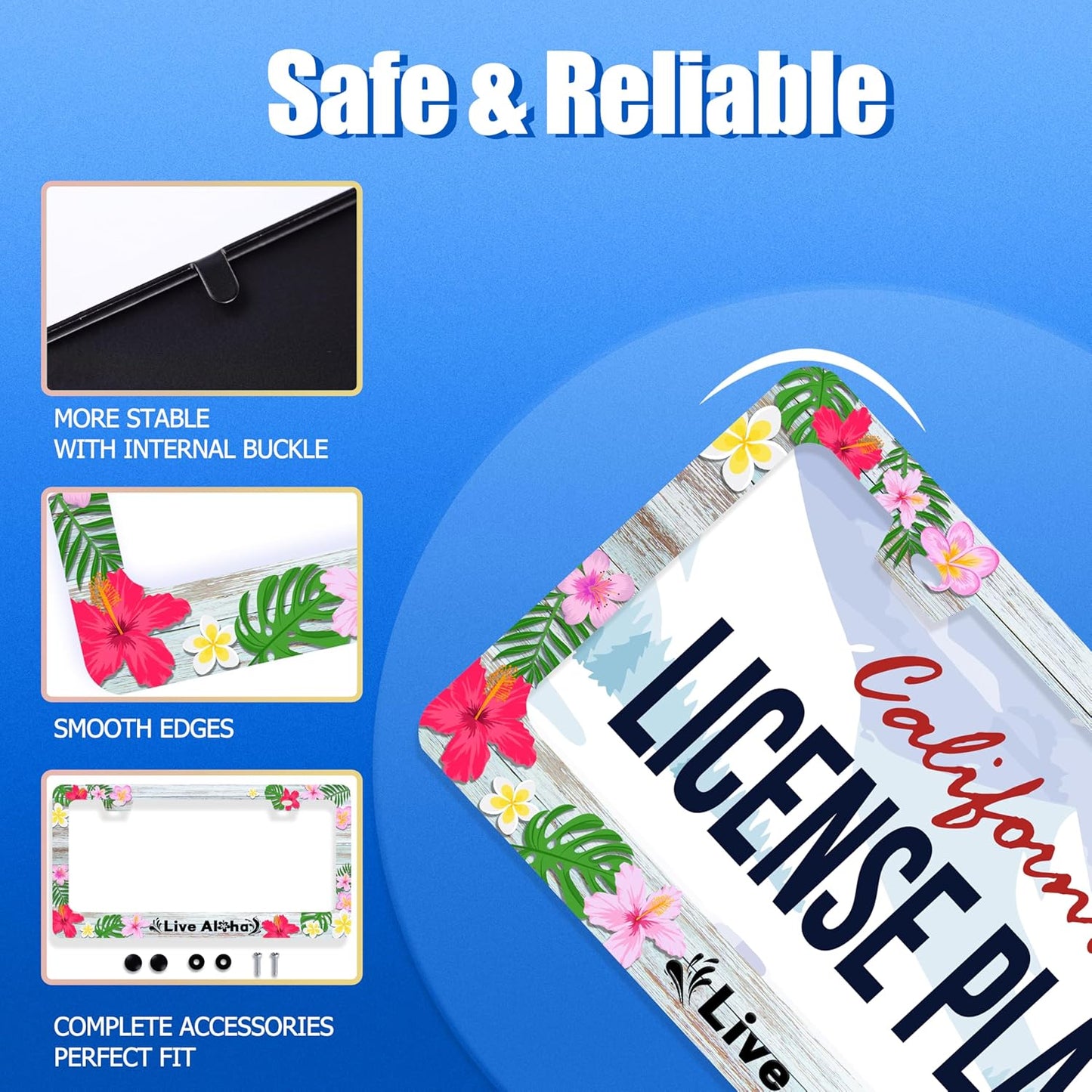 Aloha License Plate Frame Beautiful Hibiscus Flower License Plate Stainless Steel Funny License Plate Holder Hawaii Car Accessories Decoration with Screws Fits Standard Vehicles Size 12.3" x 6.3"
