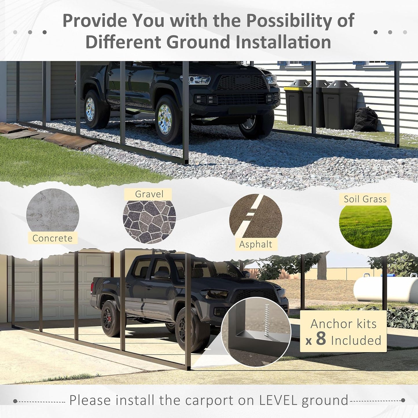 12x20 FT Outdoor Carport with Metal Roof, Heavy Duty Metal Carport Canopy, Garage Car Shelter Shade for Car, Truck, Boat, Gray