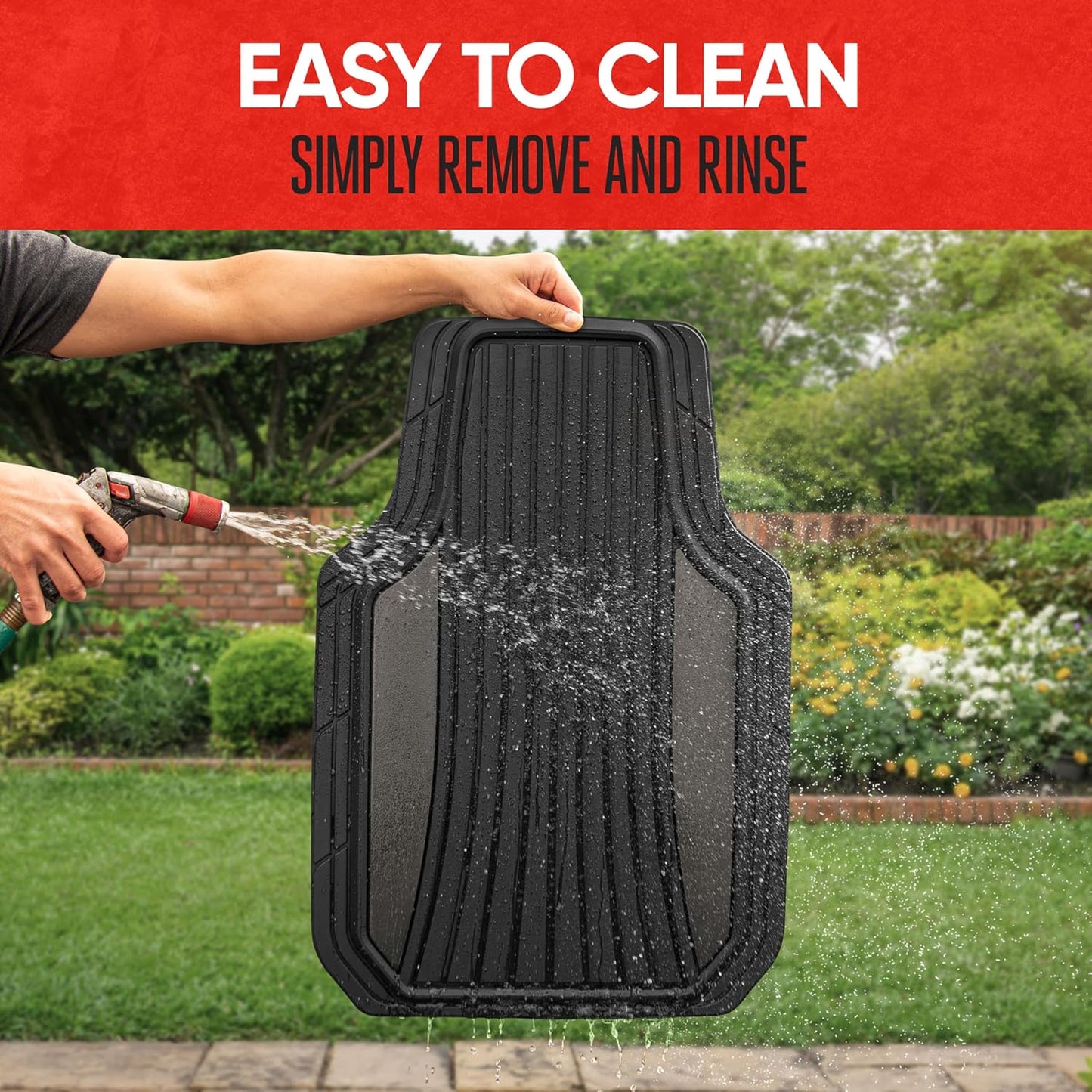 Motor Trend ChromeTech Car Floor Mats Full Set - Durable Rubber Floor Mats for Cars with Two Tone Accent, All Weather Interior Protection for Front and Rear with Non-Slip Backing, Gunmetal Chrome