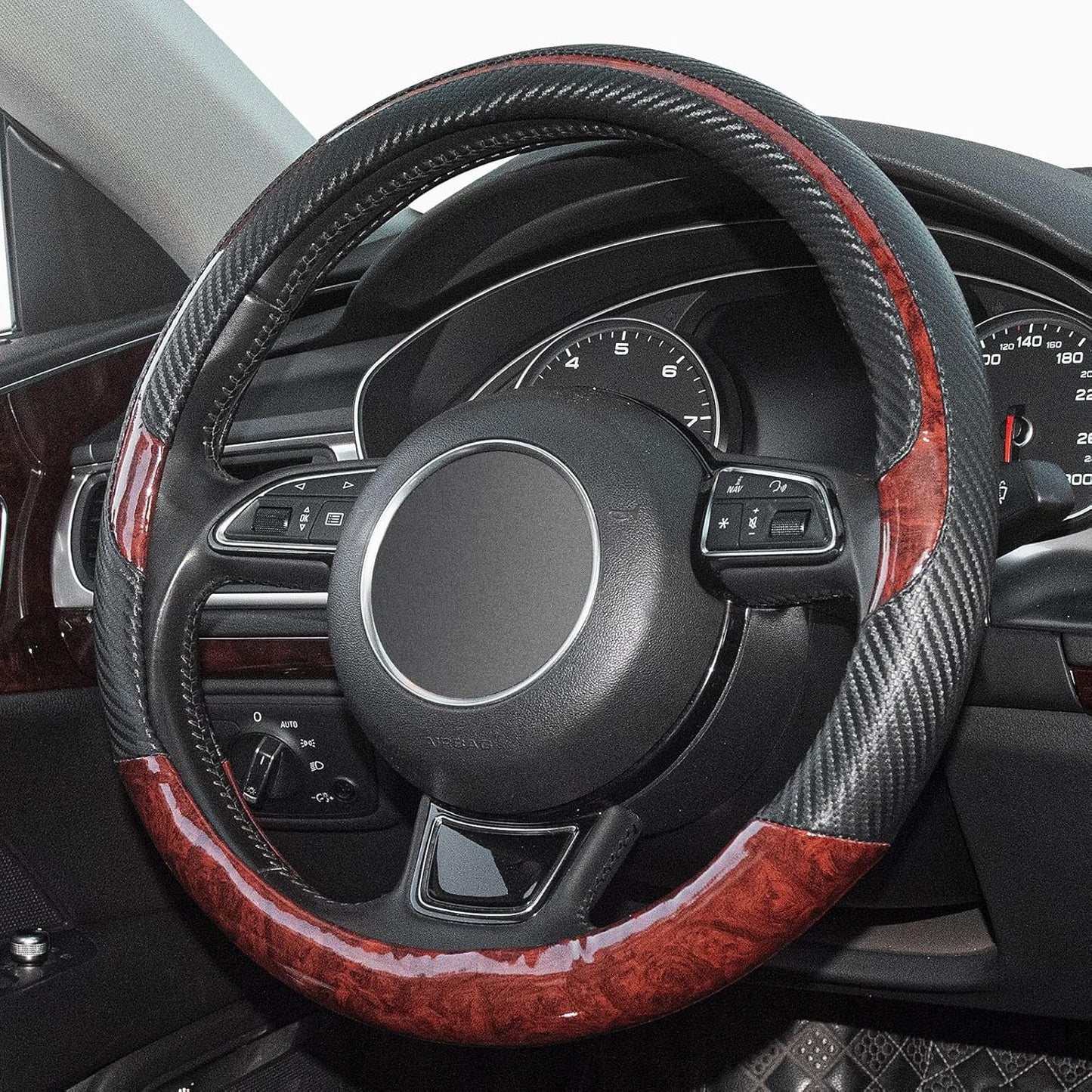 Xizopucy Wood Grain Steering Wheel Cover Red Universal Microfiber Leather, Suitable for 14 1/2-15 inch Comfortable Anti-Slip, Good Breathable and Odorless Car Steering Wheel Cover…
