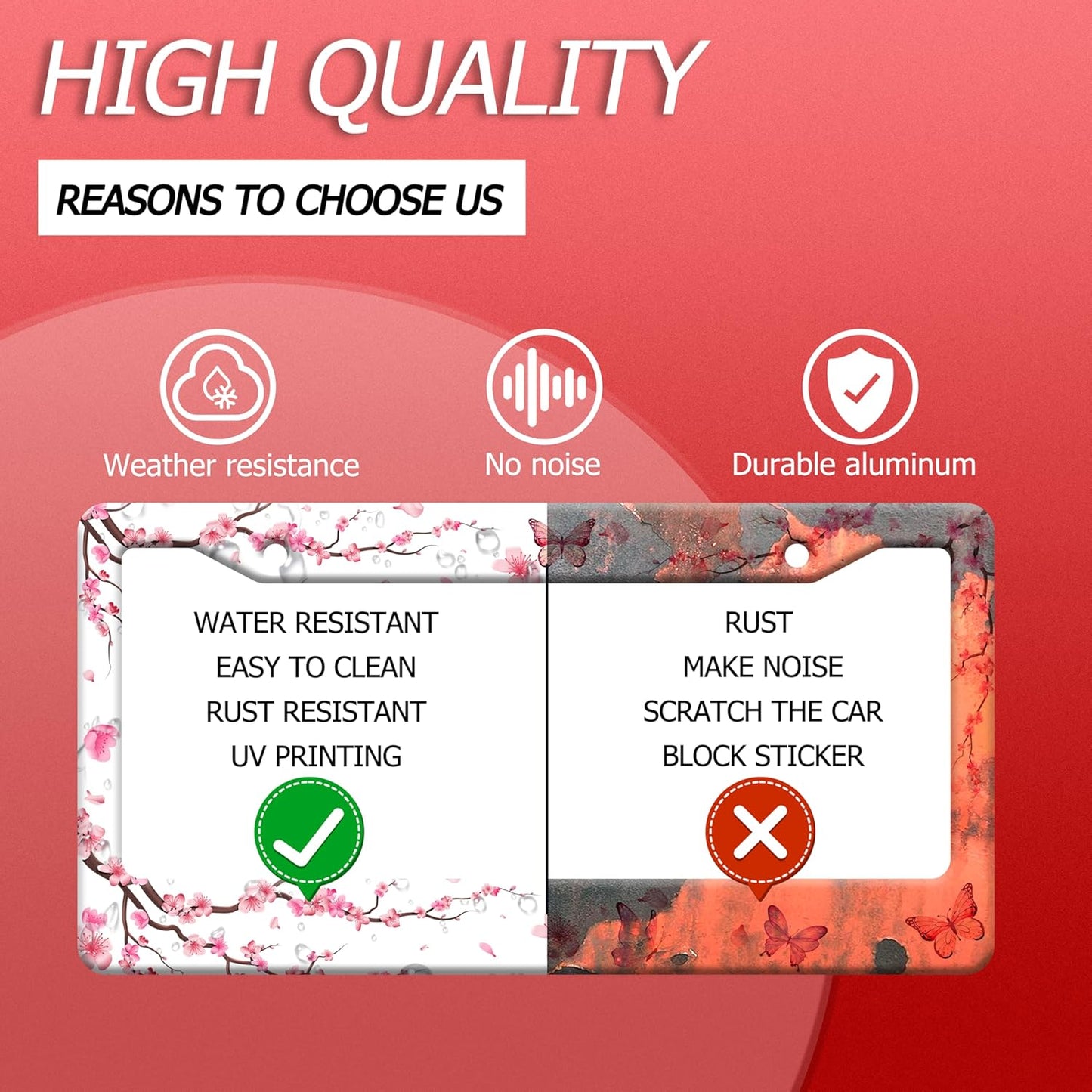 Pink Cherry Blossom Butterfly License Plate Frame Beautiful Flowers License Plate Holder Funny Stainless Steel Accessories Cars Decor With 2 Holes And Screws Fits Standard Us Ca Vehicles 12.2 X 6 Inch