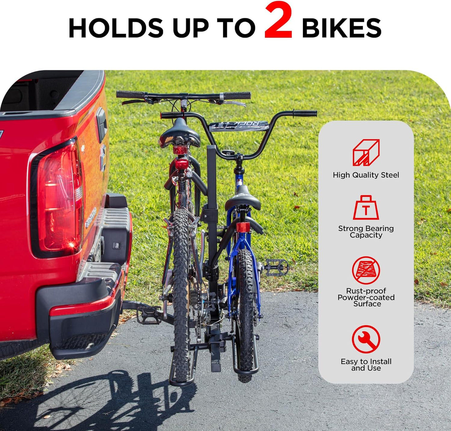 Young 2 Bike Rack Hitch Mount Foldable Platform Style, Bicycle Carrier for Cars SUVs Trucks Vans, 80 lbs. Capacity