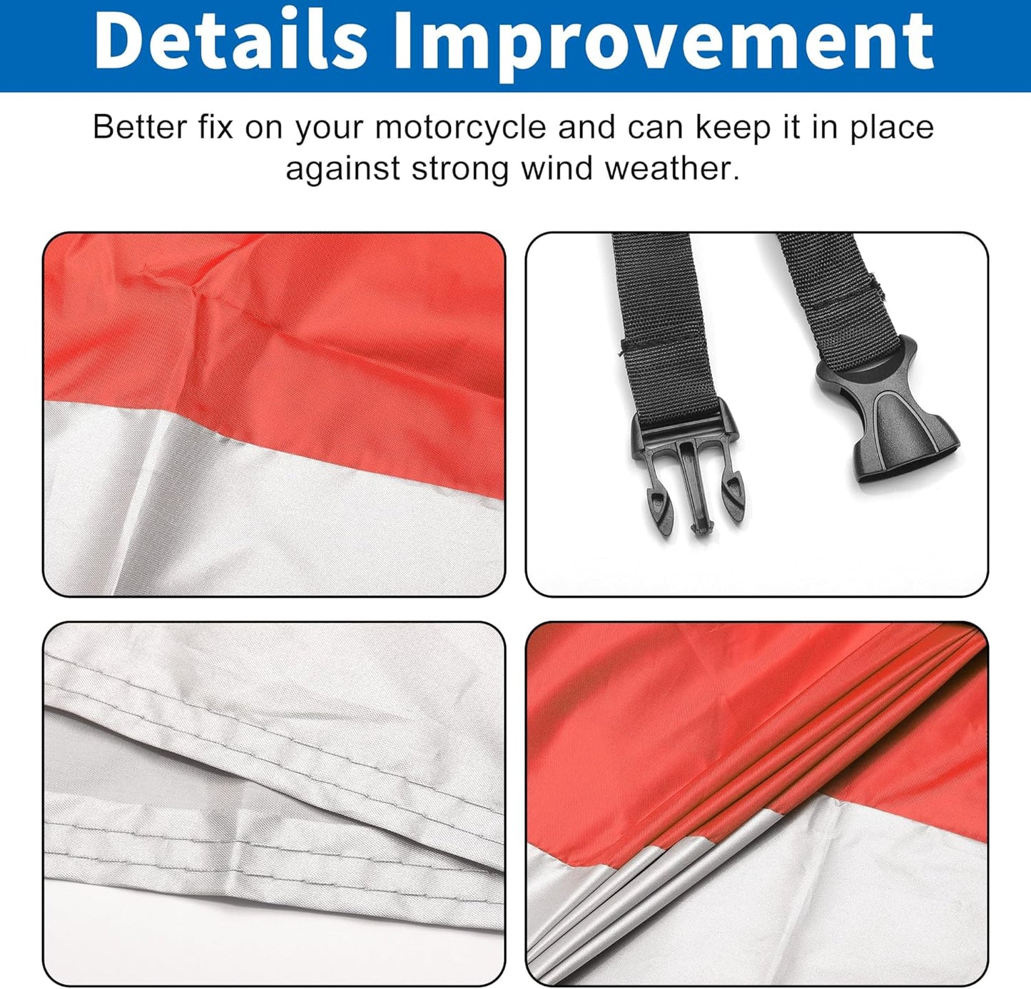 X AUTOHAUX Motorcycle Cover for Harley Davidson for Honda for Suzuki All Season Waterproof Sun Outdoor Protection Motorbike Cover Fits Up to 96.46'' Motorcycles Cover XL Red Silver Tone