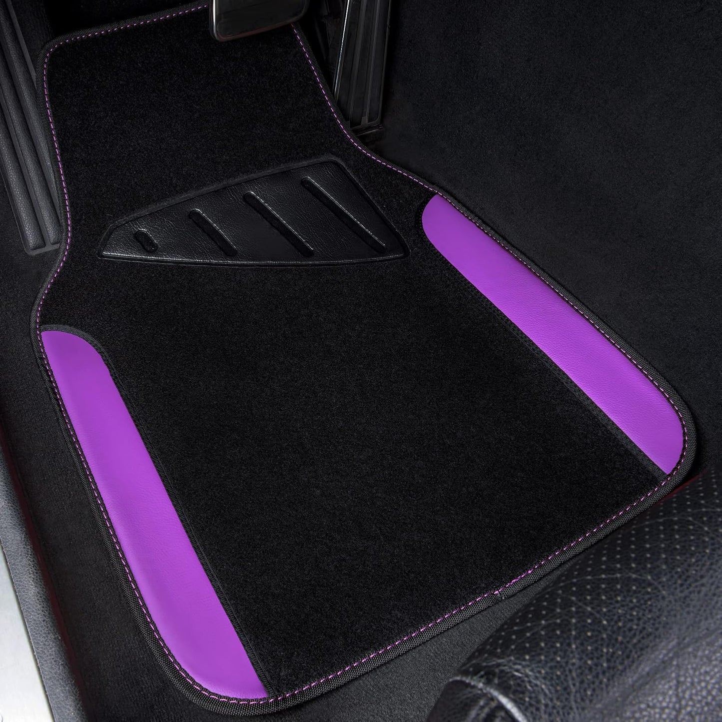 CAR PASS Waterproof Universal Fit Car Floor Mats, Faux Leather Car Carpet Mats with Anti-Slip Nibbs Backing & Driver Heel Pad Fit for SUV,Vans,sedans, Trucks,Set of 4pcs for Women (Black with Purple)