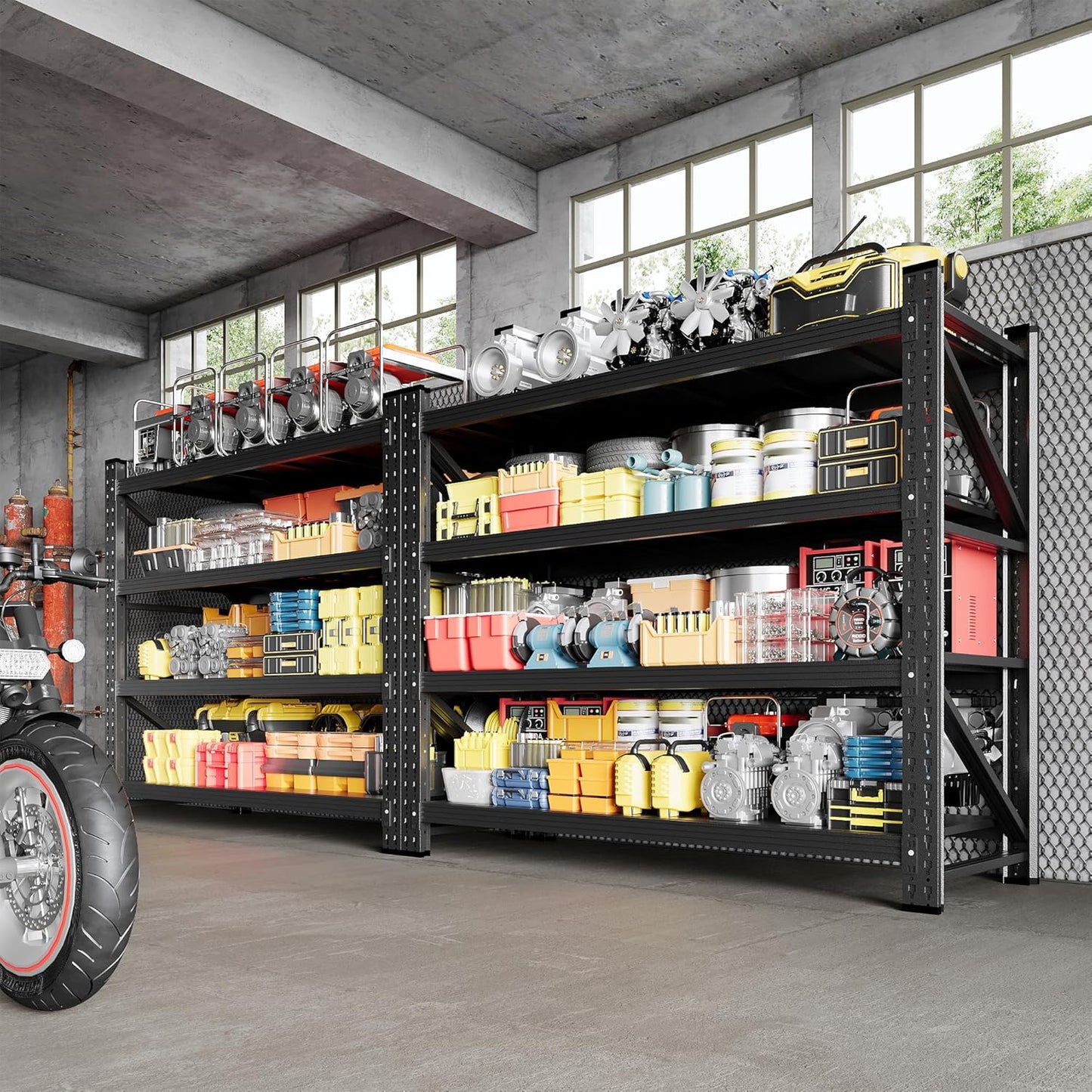 3000LBS Storage Shelves, 48" W Heavy Duty Garage Shelving Unit, Adjustable Industrial Shelving, 4 Tier Metal Shelving for Garage, Supermarket, Warehouse, 48" W x 24" D x 70" H