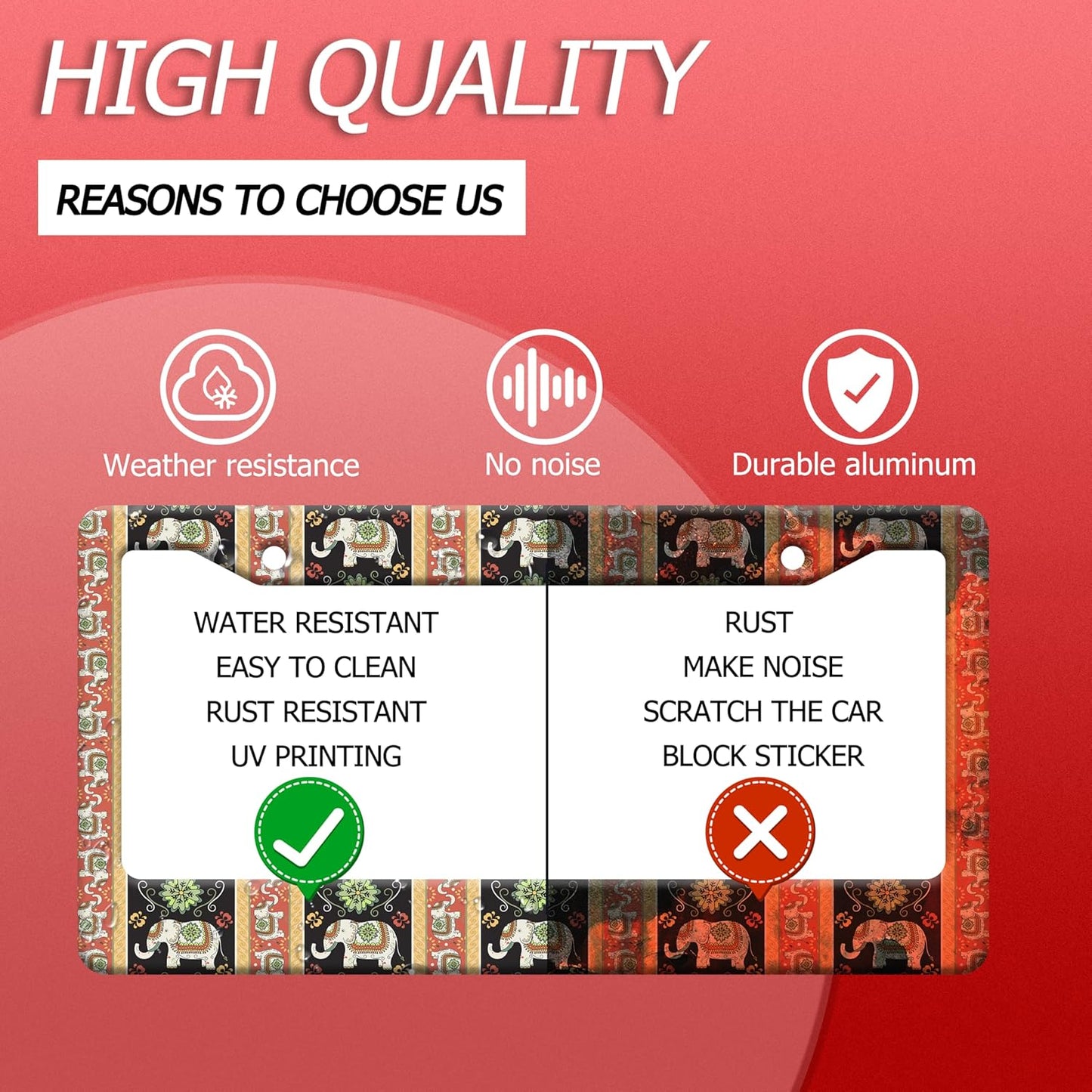 Tribal Elephant License Plate Frame Boho Animal License Plate Frames Funny Auto Accessories Bracket Stainless Steel License Plate Holder 6x12 Inch