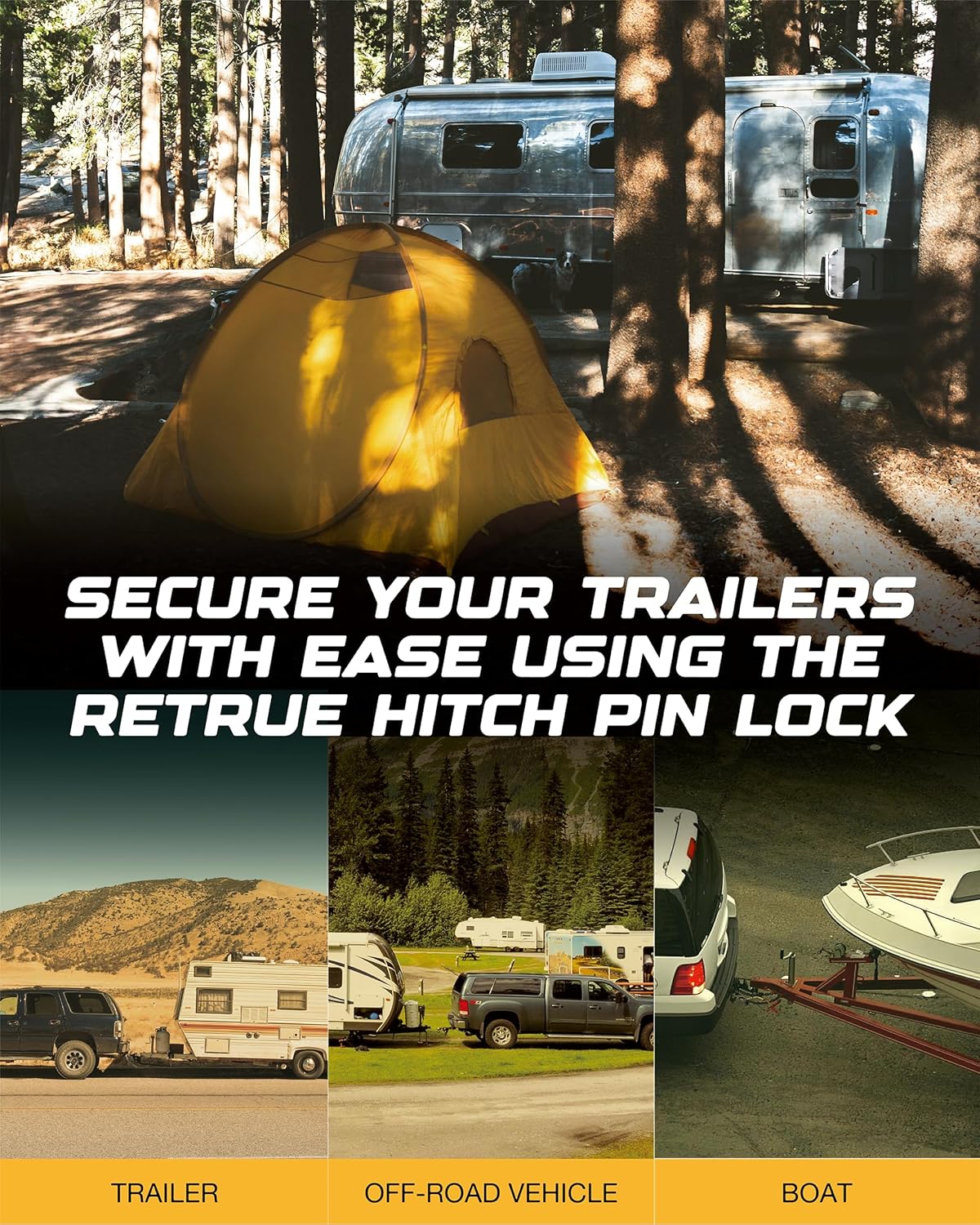 RETRUE Heavy-Duty Trailer Hitch Locks - 5/8" Pin for 2" and 2-1/2" Class III-IV Receivers, Includes 5 O-Rings and Weatherproof Caps, Ideal Trailer Accessories, 2 Pack