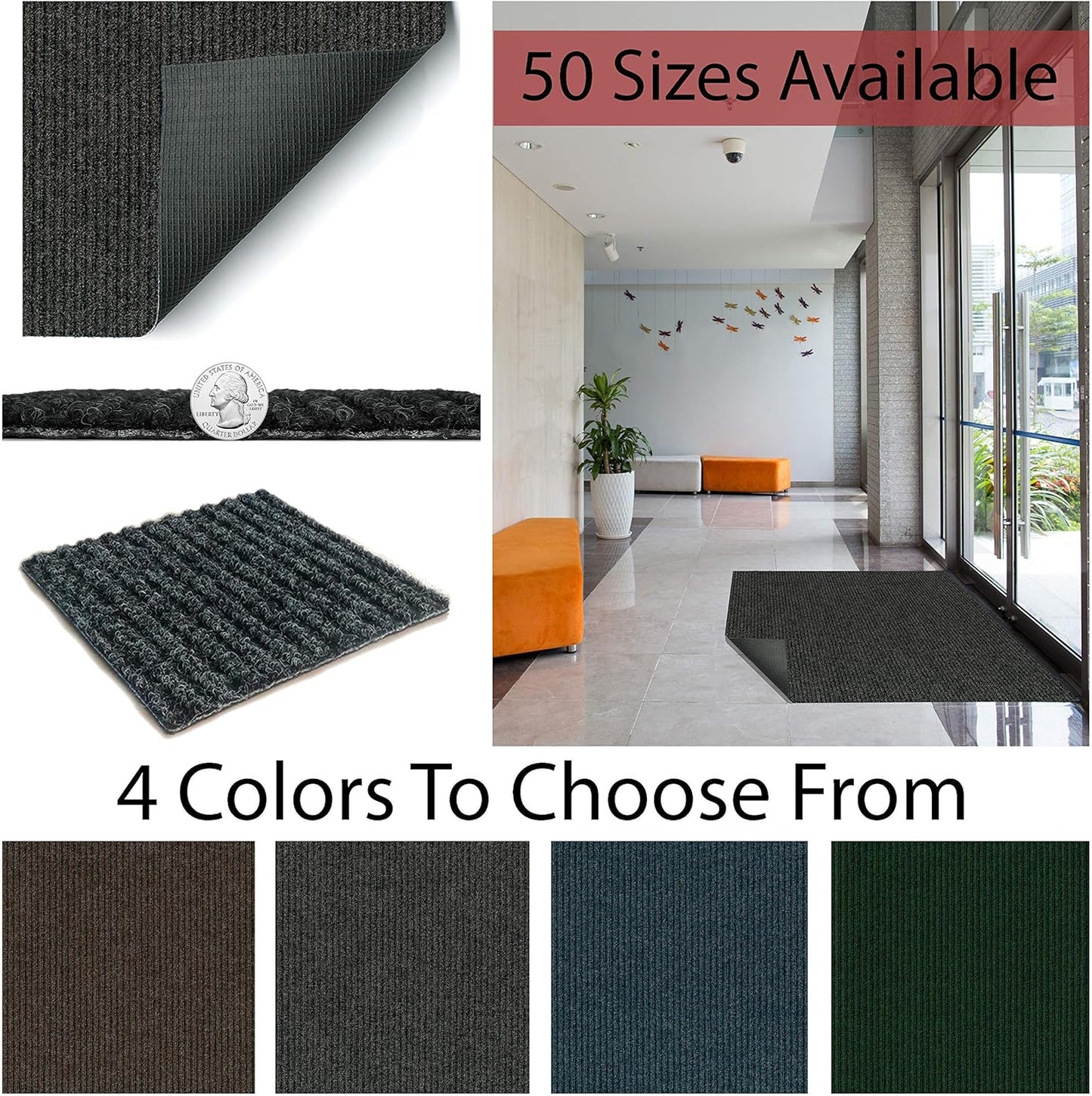 Heavy Duty Durable All Weather Indoor/Outdoor Non Slip Entrance Mat Rugs and Runners for Office Business Building Home Garage Front Door (4' x 6', Charcoal)